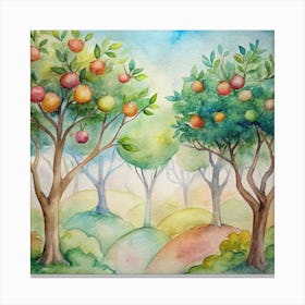 Watercolor Of Apple Trees Canvas Print