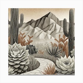 Firefly Modern Abstract Beautiful Lush Cactus And Succulent Garden Path In Neutral Muted Colors Of T (4) Canvas Print