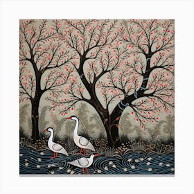 Geese In The River Canvas Print