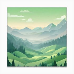 Misty mountains background in green tone 110 Canvas Print