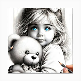 Little Girl With Teddy Bear 2 Canvas Print
