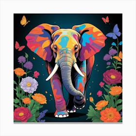 Elephant With Flowers 1 Canvas Print