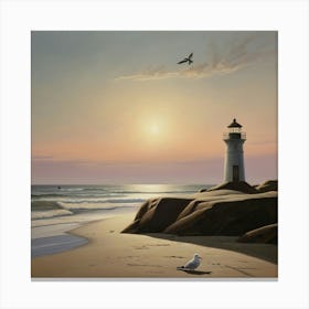 Lighthouse At Sunset 3 Canvas Print