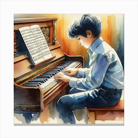 A boy playing a piano Canvas Print