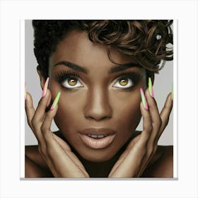 Black Woman With Neon Nails 2 Canvas Print