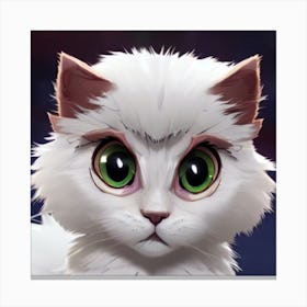 White Cat With Green Eyes Canvas Print