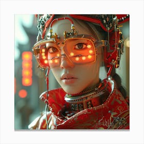 Chinese Girl With Red Glasses Canvas Print