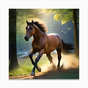 Horse Galloping In The Forest Canvas Print