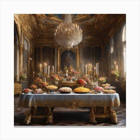 Royal Birthday Celebration Buffet Food Table In The Palace Flowers Extravagant Excessive 478333509 Canvas Print