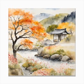 Japanese Landscape Painting Sumi E Drawing (18) Canvas Print