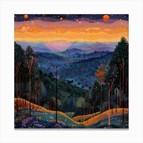 Night In The Woods, Tiny Dots, Pointillism Canvas Print