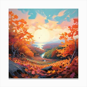 Vibrant Autumn Leaves Cascade To The Earth Forming A Pastel Hued Tapestry Under A Pale Blue Sky Canvas Print