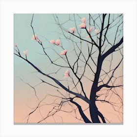 Flowering Branches, Turquoise & Pastel Pink Canvas Print