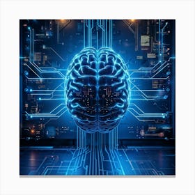 Abstract Illustration Of A Human Brain Replete With Circuit Lines And Integrated Chips Elements Rep Canvas Print