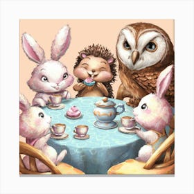 Owls At Tea Party Canvas Print