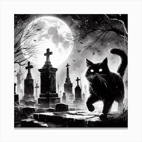 Black Cat In Cemetery Canvas Print