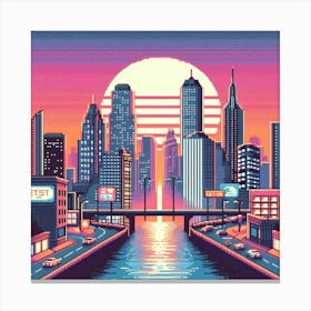 8-bit city skyline 3 Canvas Print