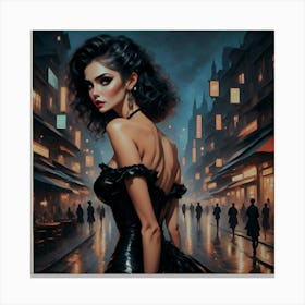Sexy Woman In Black Dress Canvas Print