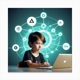 Young Boy Using A Laptop 1 Canvas Print