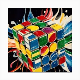 Colorful Rubiks Cube Dripping Paint Canvas Print