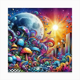 Psychedelic Mushroom City Canvas Print