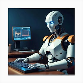 Robot Sitting At Desk Canvas Print