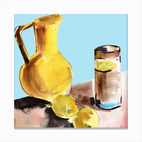Jar With Lemons - watercolor artwork yellow light blue kitchen still life hand painted Canvas Print