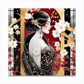 Geisha Japanese Textured Monohromatic 4 Canvas Print