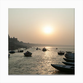 Sunrise On The Ganga River In Varanasi Canvas Print