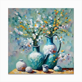 Flowers In Blue Vases Canvas Print