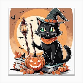 Cute Cat Halloween Pumpkin (29) Canvas Print