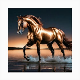 Whole Body Fantasy Hyper Realism Night A Metallic Copper Colored Horse In The So Francisco Rive(1) Canvas Print