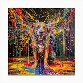 Joyful Chaos A Vibrant Abstract Expressionist Masterpiece With A Paint Shaking Dog (1) Canvas Print