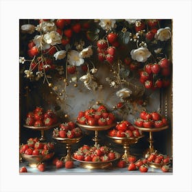 Strawberries And Flowers Canvas Print