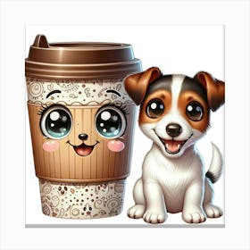 Cute Dog And Cup Of Coffee 3 Canvas Print