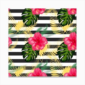 Spring Stripes Seamless Tropical Floral Pattern Canvas Print
