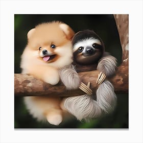 Pomeranian And Sloth hanging out Canvas Print