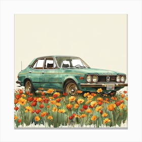 Green Nissan Car Canvas Print