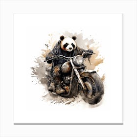 Steampunk Panda On A Harley Davidson Sketch With Ink Splash Effect 1 Canvas Print