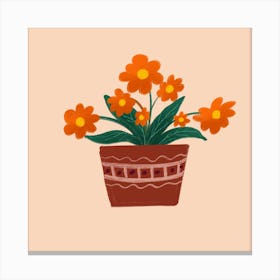 Orange Flowers In A Pot Canvas Print