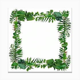 A Tropical Floral Decoration Showcasing A Square Frame Of A Stylized Tree Branch And Ferns Composit (1) 2 Canvas Print