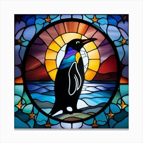 Penguin stained glass rainbow colors 1 Canvas Print