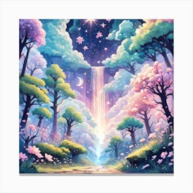 A Fantasy Forest With Twinkling Stars In Pastel Tone Square Composition 177 Canvas Print