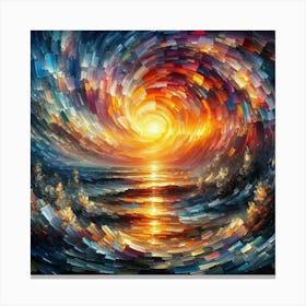 Enchanting Sunset: Impasto Oil Painting with Dark Art and Broken Glass Effect. Canvas Print