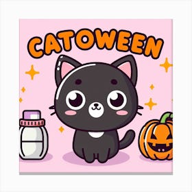 Catoween - cute cartoon halloween design to spice up your life, kawaii, anime Canvas Print