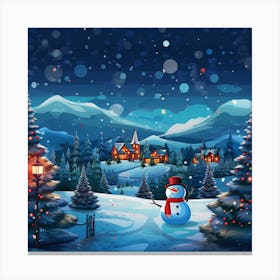 Snowman In The Village 5 Canvas Print