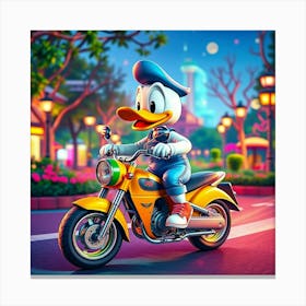 Donald Duck On A Motorcycle 9 Canvas Print