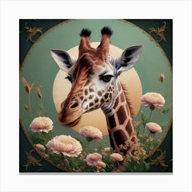 Giraffe In Floral Vintage Arne Thun S Realistic Art (6) Canvas Print