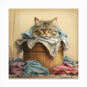 Cat In Laundry Basket 1 Canvas Print