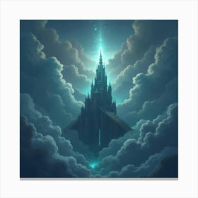 A Mystical Tower Reaching Above The Clouds, Glowing 1 Canvas Print